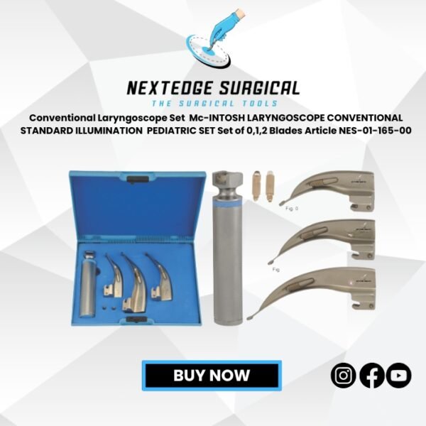 Conventional Laryngoscope Set Mc-INTOSH LARYNGOSCOPE CONVENTIONAL STANDARD ILLUMINATION PEDIATRIC SET Set of 0,1,2 Blades Article NES-01-165-00